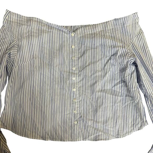 Free People March to the Beat Off the Shoulder Striped Flare Sleeve Top Medium - Picture 6 of 10
